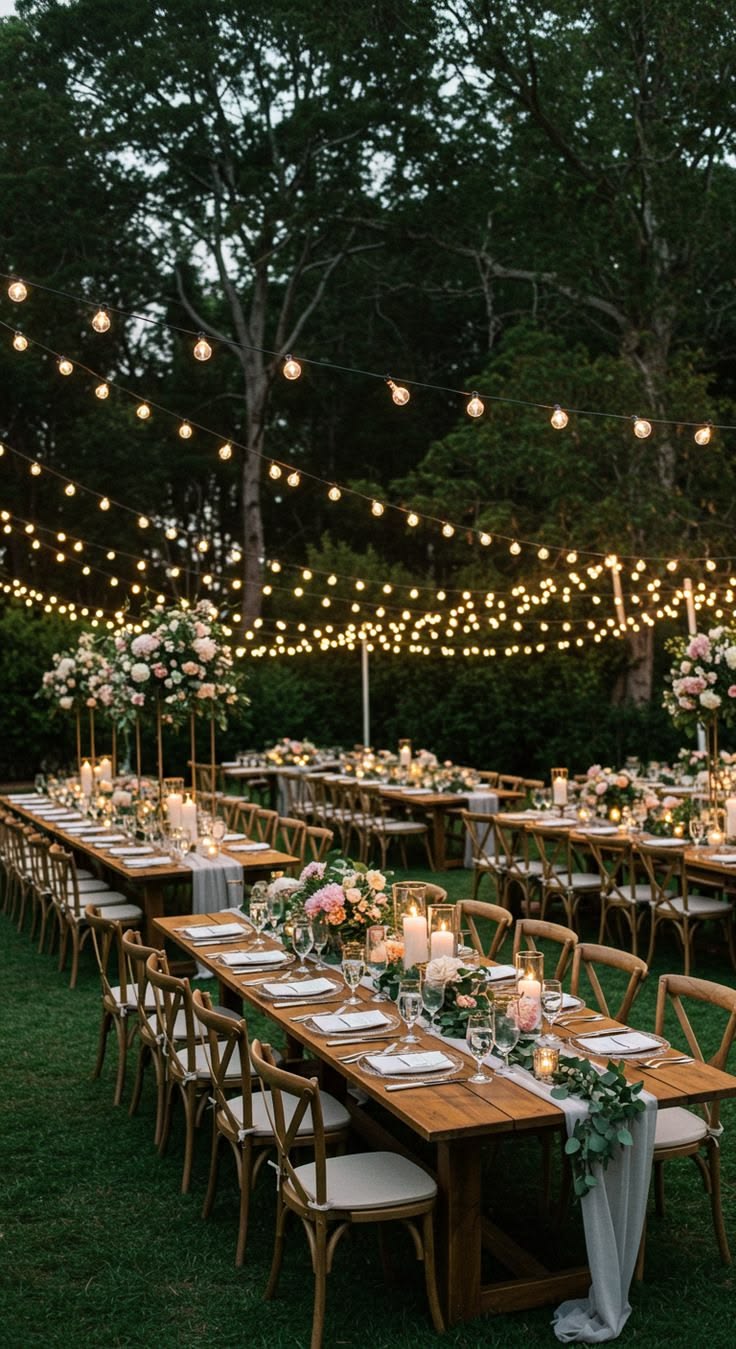 Banquete al aire libre iluminado